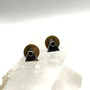 Vintage 1990's Pair of Earrings with Mixed Metal Geometric Layered Design